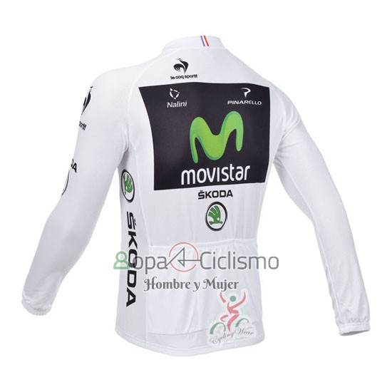 Movistar Lider Ropa Ciclismo Culotte Largo 2013 Hombre Mangas Largas Blanco